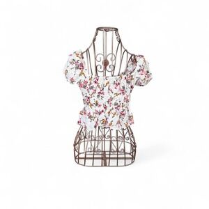 Miss Selfie - Puff Sleeve Smocked Peplum Blouse - Women - Size S - White Floral